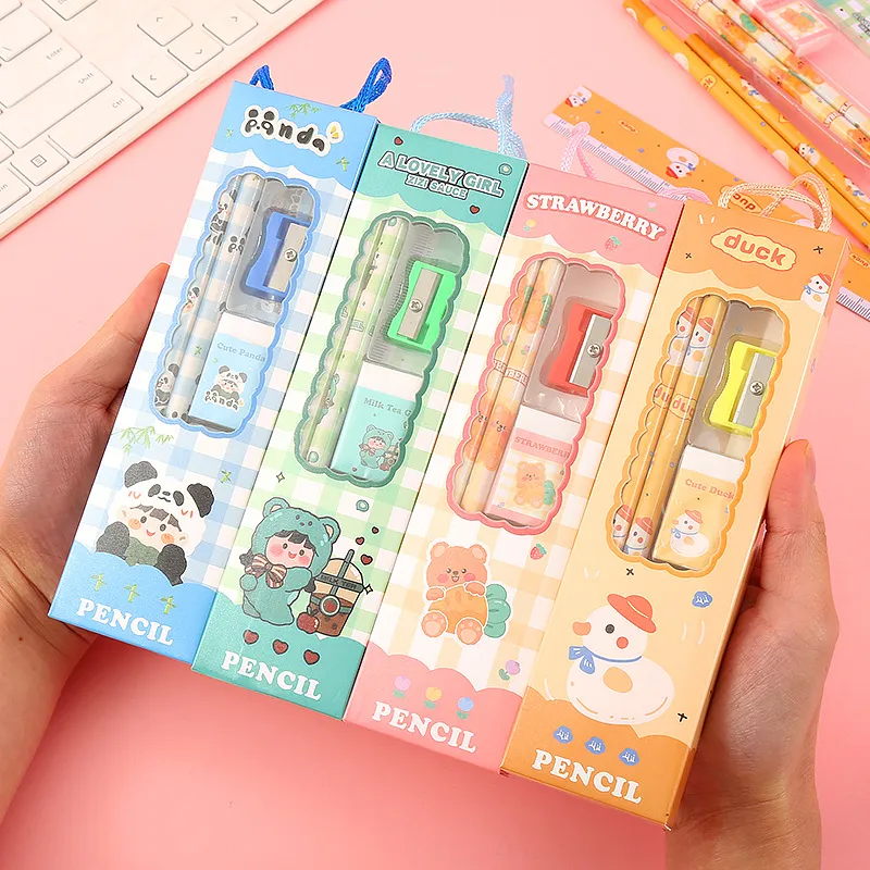 Fashion Cartoon Pencil Eraser Sharpener Stationery 5-Piece Set
