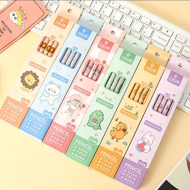 Cartoon Cute Wooden Pencil Stationery 10-Piece Set