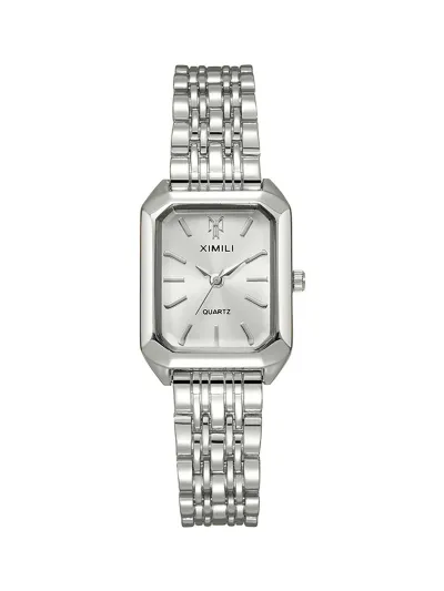Women's Fashion Simple Square Dial Alloy Strap Quartz Watch with Pointer Numbers