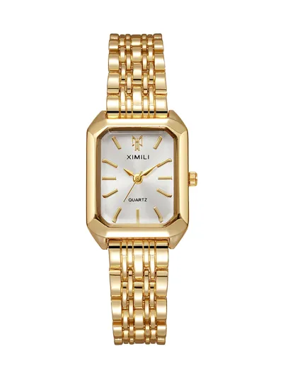 Women's Fashion Simple Square Dial Alloy Strap Quartz Watch with Pointer Numbers