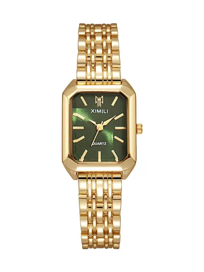 Women's Fashion Simple Square Dial Alloy Strap Quartz Watch with Pointer Numbers