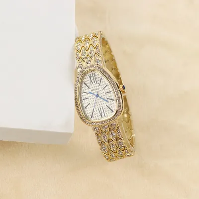 Women Fashion Personalized Rhinestone Snake-Shaped Titanium Alloy Quartz Watch