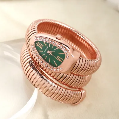 Women Fashion Creative Rhinestone Snake-Shaped Quartz Watch