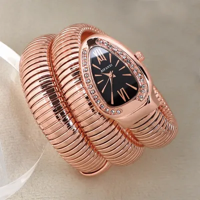 Women Fashion Creative Rhinestone Snake-Shaped Quartz Watch
