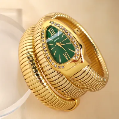 Women Fashion Creative Rhinestone Snake-Shaped Quartz Watch