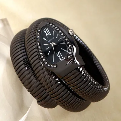 Women Fashion Creative Rhinestone Snake-Shaped Quartz Watch
