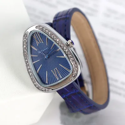 Women Fashion Creative Rhinestone Snake-Shaped PU Leather Watch
