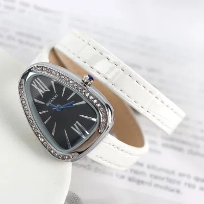 Women Fashion Creative Rhinestone Snake-Shaped PU Leather Watch