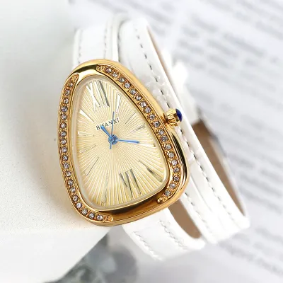 Women Fashion Creative Rhinestone Snake-Shaped PU Leather Watch