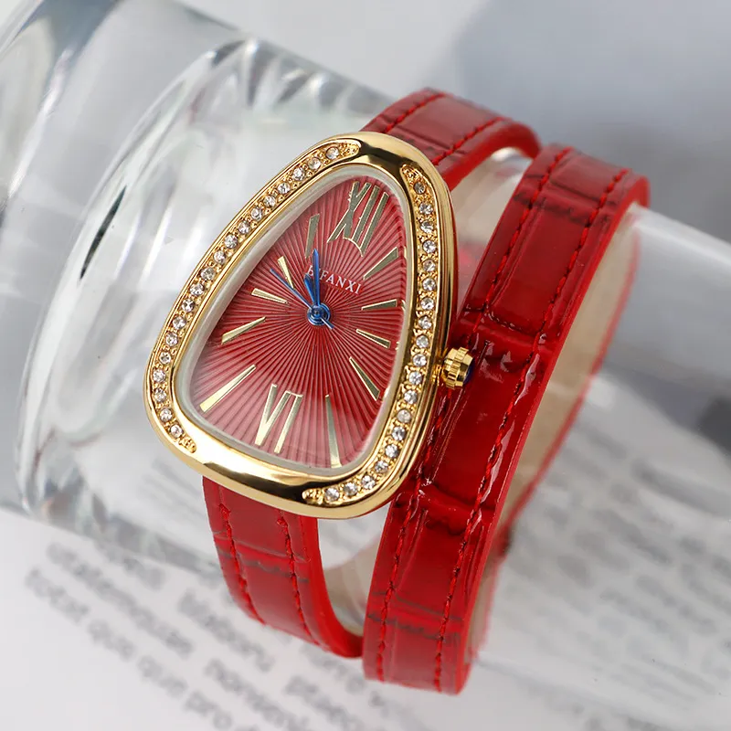 Women Fashion Creative Rhinestone Snake-Shaped PU Leather Watch