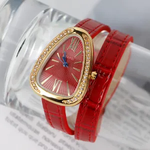 Women Fashion Creative Rhinestone Snake-Shaped PU Leather Watch