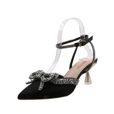 Women Fashion Elegant Rhinestone Bowknot Pointed Toe High-Heeled PU Lining Shoes