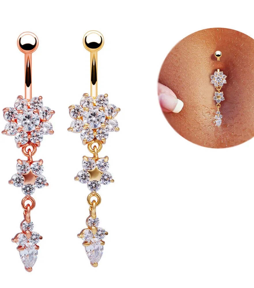 Women Fashion Flower Shaped Rhinestone Body Piercing Jewelry Metal Exotic Unisex