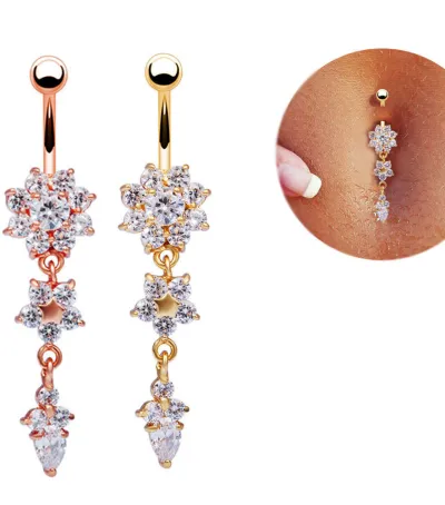Women Fashion Flower Shaped Rhinestone Body Piercing Jewelry Metal Exotic Unisex