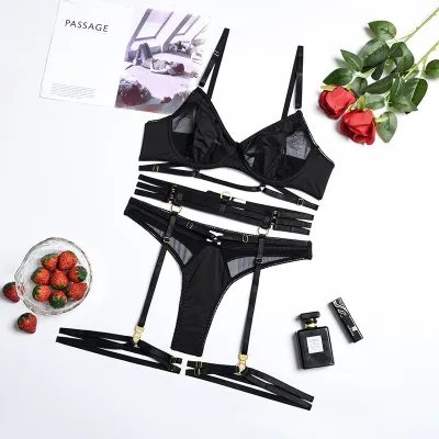 Women Sexy Mesh Perspective Lingerie Bra Set