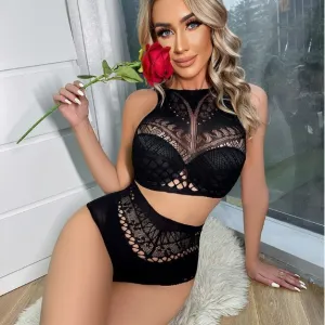 Women Sexy Sleeveless Hollow-Out Bra Set