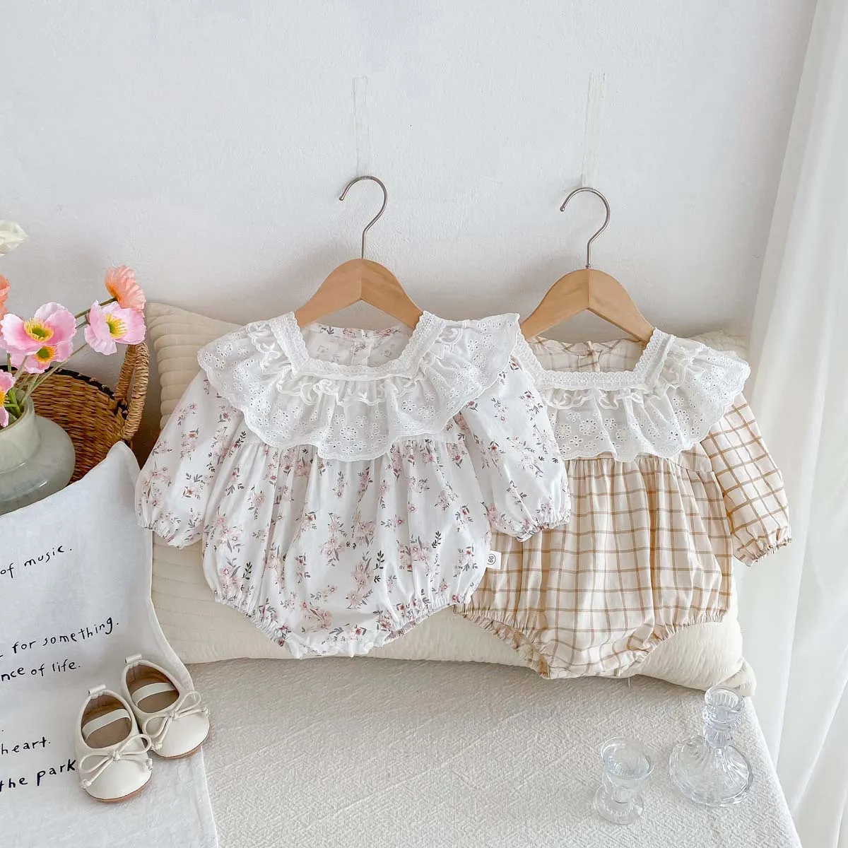 Kids Baby Girls Casual Cute Plaid Print Long Sleeve Romper Pullover