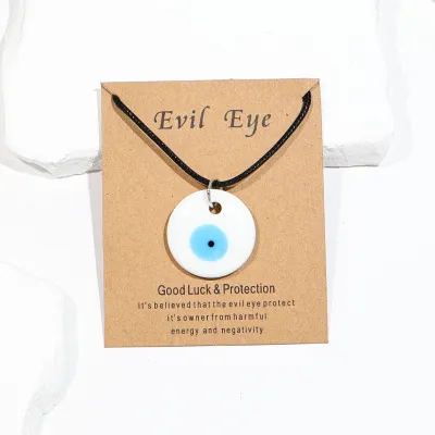 Vintage Blue Glass Evil Eye Pendant Necklace Ethnic Literature Art Retro Glass Jewelry