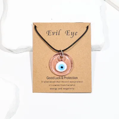 Vintage Blue Glass Evil Eye Pendant Necklace Ethnic Literature Art Retro Glass Jewelry