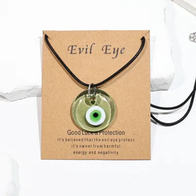 Vintage Blue Glass Evil Eye Pendant Necklace Ethnic Literature Art Retro Glass Jewelry