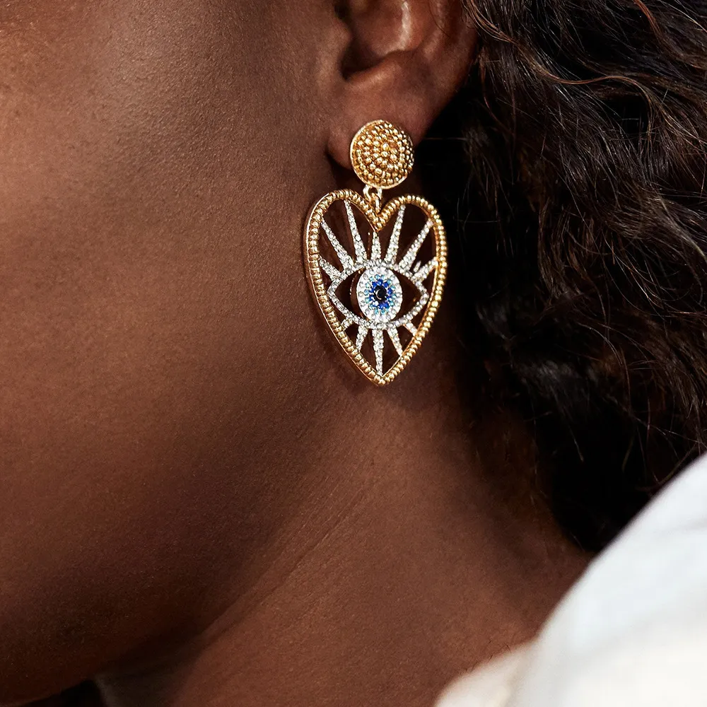 Fashion Rhinestone Evil Eye Heart Earrings Alloy