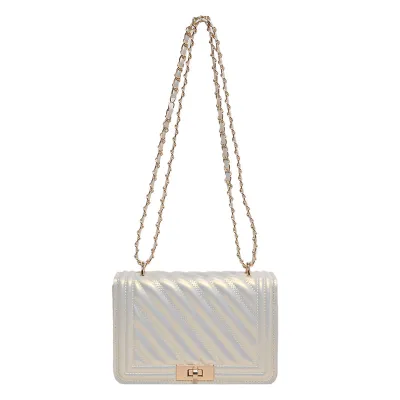 Women Casual Simple Solid Color PU Lock Buckle Chain Square Shoulder Bag