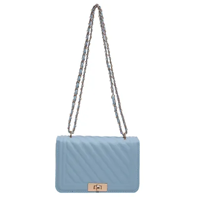 Women Casual Simple Solid Color PU Lock Buckle Chain Square Shoulder Bag