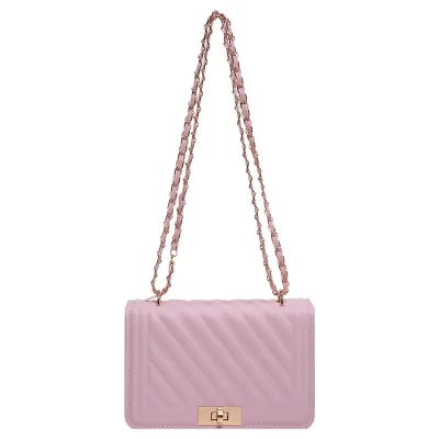 Women Casual Simple Solid Color PU Lock Buckle Chain Square Shoulder Bag