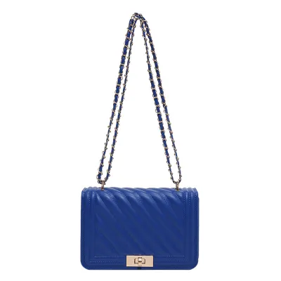 Women Casual Simple Solid Color PU Lock Buckle Chain Square Shoulder Bag