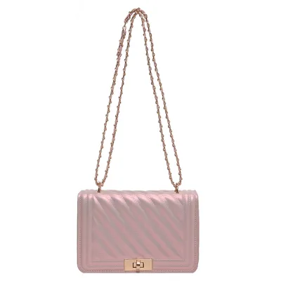 Women Casual Simple Solid Color PU Lock Buckle Chain Square Shoulder Bag