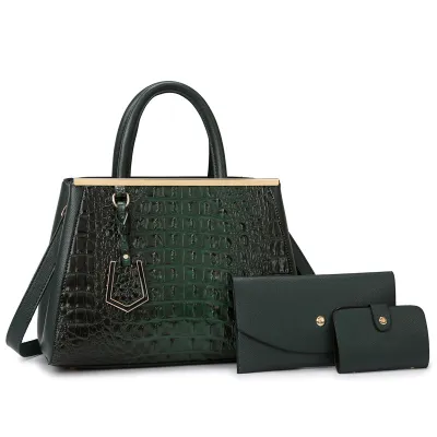 Women Fashion Casual Crocodile Pattern PU Handbag Large Capacity Set
