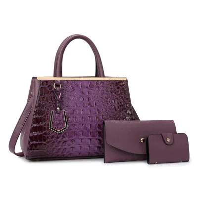 Women Fashion Casual Crocodile Pattern PU Handbag Large Capacity Set