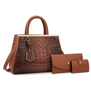Women Fashion Casual Crocodile Pattern PU Handbag Large Capacity Set