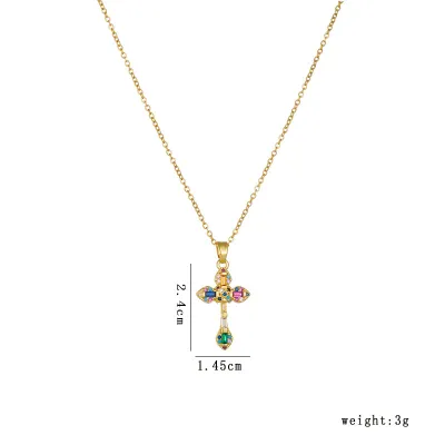 Women Fashion Zircon Titanium Steel Cross Necklace with O-Chain