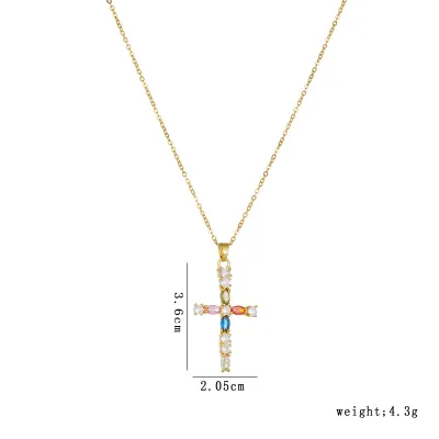 Women Fashion Zircon Titanium Steel Cross Necklace with O-Chain