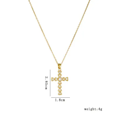 Women Fashion Zircon Titanium Steel Cross Necklace with O-Chain