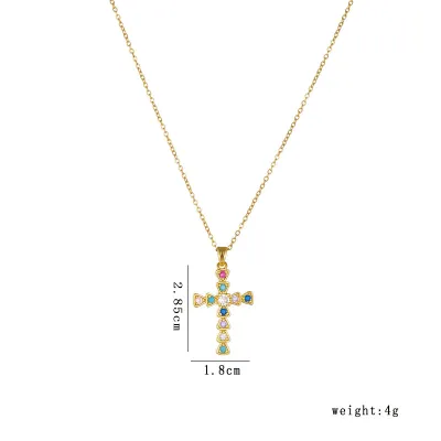 Women Fashion Zircon Titanium Steel Cross Necklace with O-Chain