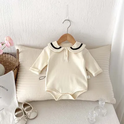 Kids Baby Boys Girls Casual Cute College Long Sleeve Triangle Climb Romper with Hidden Button