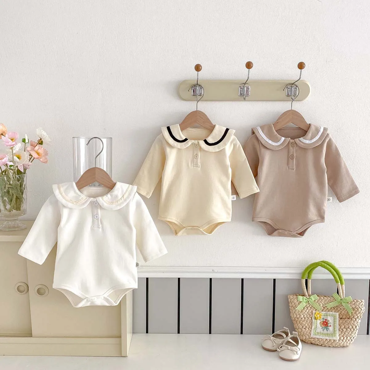 Kids Baby Boys Girls Casual Cute College Long Sleeve Triangle Climb Romper with Hidden Button