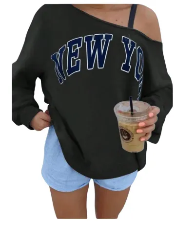 Women Casual Loose Off Shoulder Letter Print Sweatshirt