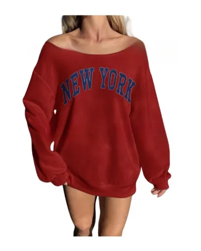 Women Casual Loose Off Shoulder Letter Print Sweatshirt