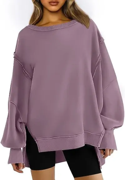 Women Casual Solid Color Bat Sleeve Pullover Sweatshirt