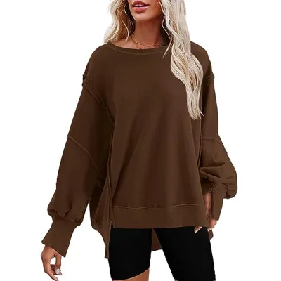 Women Casual Solid Color Bat Sleeve Pullover Sweatshirt