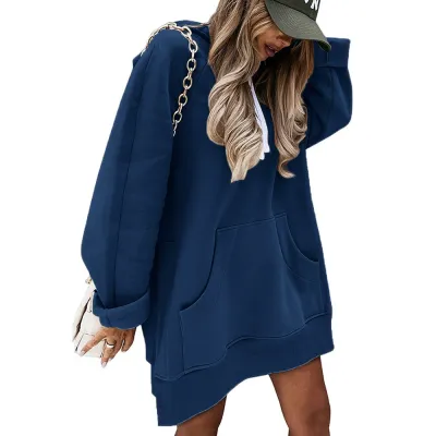 Women Casual Loose Fit Hoodie Pullover Solid Color Raglan Sleeves