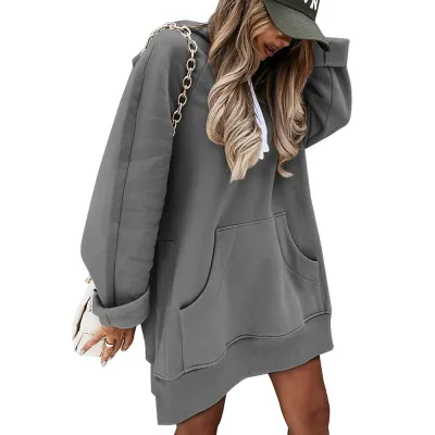 Women Casual Loose Fit Hoodie Pullover Solid Color Raglan Sleeves