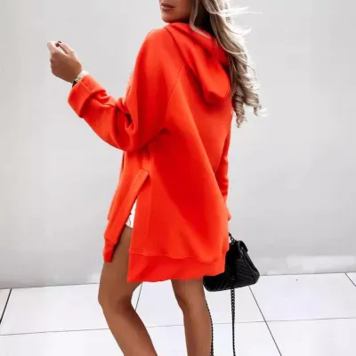 Women Casual Loose Fit Hoodie Pullover Solid Color Raglan Sleeves