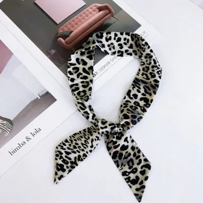 Women Fashion Leopard Small Ribbon Scarf