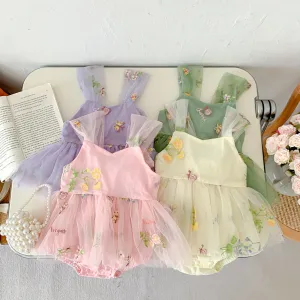 Kids Baby Girls Casual Cute Sleeveless Mesh Romper 0-3T