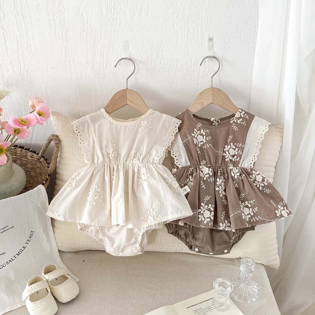 Kids Baby Girls Casual Cute Sleeveless Cotton Romper with Hidden Button