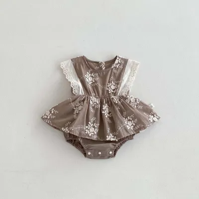 Kids Baby Girls Casual Cute Sleeveless Cotton Romper with Hidden Button